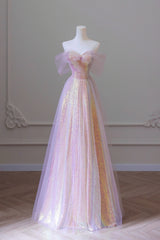 Formal Dress Boutique, Stylish Tulle Sequins Long Prom Dress, A-Line Sweetheart Neckline Evening Dress