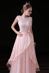Quinceanera Dress, Sweet Tulle & Lace Bateau Neckline Floor-length A-line Prom Dresses With Belt