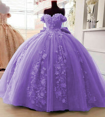 Formal Dress Long Elegant, Off Shoulder Ball Gown Quinceanera Dresses 3D Floral Applique Sweet 16 Gowns