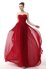 Casual Dress, Sweetheart A-line Ruched Chiffon Long Prom Dresses