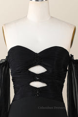 Prom Dresses Off The Shoulder, Sweetheart Black Tight Mini Dress with Keyhole