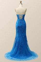 Prom Dress Sites, Sweetheart Blue Lace Mermaid Dress