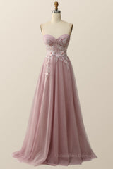 Prom Dresses Tight, Sweetheart Blush Pink 3D Floral Formal Dress