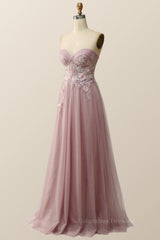 Prom Dress Tight, Sweetheart Blush Pink 3D Floral Formal Dress
