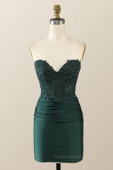 Party Dresses Modest, Sweetheart Emerald Green Appliques Tight Mini Dress