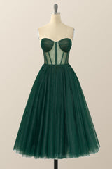 Prom Dress2061, Sweetheart Emerald Green Tulle A-line Midi Dress