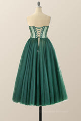 Prom Dressed 2061, Sweetheart Emerald Green Tulle A-line Midi Dress