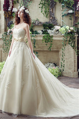 Wedding Dresses For Bridesmaid, Sweetheart Lace Appliques Light Champagne Wedding Dresses