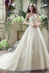 Wedding Dress For Bridesmaid, Sweetheart Lace Appliques Light Champagne Wedding Dresses
