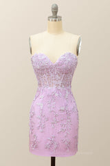 Bridesmaid Dress Shops, Sweetheart Lavender Lace Bodycon Mini Dress