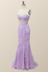 Prom Dresse 2060, Sweetheart Lavender Lace Mermaid Long Prom Dress