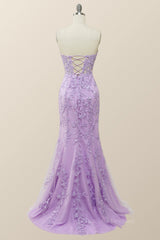 Prom Dress Uk, Sweetheart Lavender Lace Mermaid Long Prom Dress