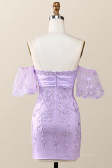 Prom Dress Vintage, Sweetheart Lavender Tight Mini Dress with Bow