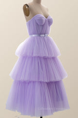 Prom Dress Fairy, Sweetheart Lavender Tulle Tiered Tea Length Dress