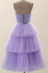 Prom Dress Styling Hair, Sweetheart Lavender Tulle Tiered Tea Length Dress