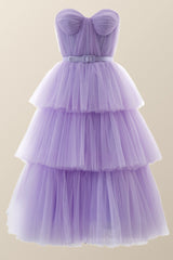 Prom Dress Emerald Green, Sweetheart Lavender Tulle Tiered Tea Length Dress