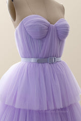 Prom Dresses Emerald Green, Sweetheart Lavender Tulle Tiered Tea Length Dress