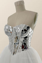 Prom Dress Black, Sweetheart Mirror Glass A-line Short Dress