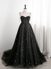 Bridesmaid Dresses With Lace, Sweetheart Neck Black Long Prom Dresses, Black Long Formal Evening Dresses