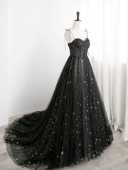 Bridesmaids Dresses With Lace, Sweetheart Neck Black Long Prom Dresses, Black Long Formal Evening Dresses