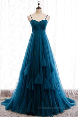 Party Dress Roman, Sweetheart Neck Blue Long Prom Dress, Long Blue Formal Graduation Evening Dress