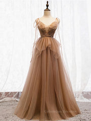 Maxi Dress, Sweetheart Neck Floor Length Champagne Lace Prom Dresses, Long Champagne Lace Formal Evening Dresses