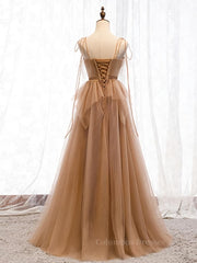 Gold Prom Dress, Sweetheart Neck Floor Length Champagne Lace Prom Dresses, Long Champagne Lace Formal Evening Dresses