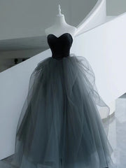 Party Dresses Styles, Sweetheart Neck Gray Tulle Long Prom Dresses Gray Tulle Long Formal Graduation Dresses