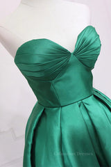 Long Dress, Sweetheart Neck Green High Low Prom Dresses, Green High Low Graduation Homecoming Dresses