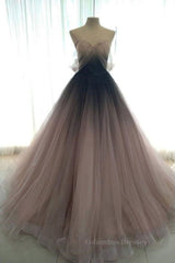 Elegant Wedding, Sweetheart Neck Open Back Ombre Long Prom Dress, Ombre Formal Evening Dress