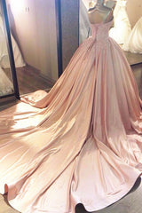 Bridesmaids Dresses Neutral, Sweetheart Neck Pink Lace Prom Dresses, Pink Lace Long Formal Evening Dresses