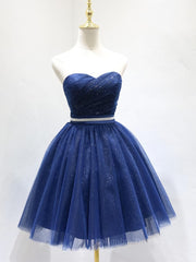 Prom Dresses Brands, Sweetheart Neck Short Blue Prom Dresses, Short Blue Formal Homecoming Graduation Dresses