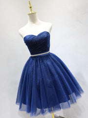 Prom Dresses Brand, Sweetheart Neck Short Blue Prom Dresses, Short Blue Formal Homecoming Graduation Dresses