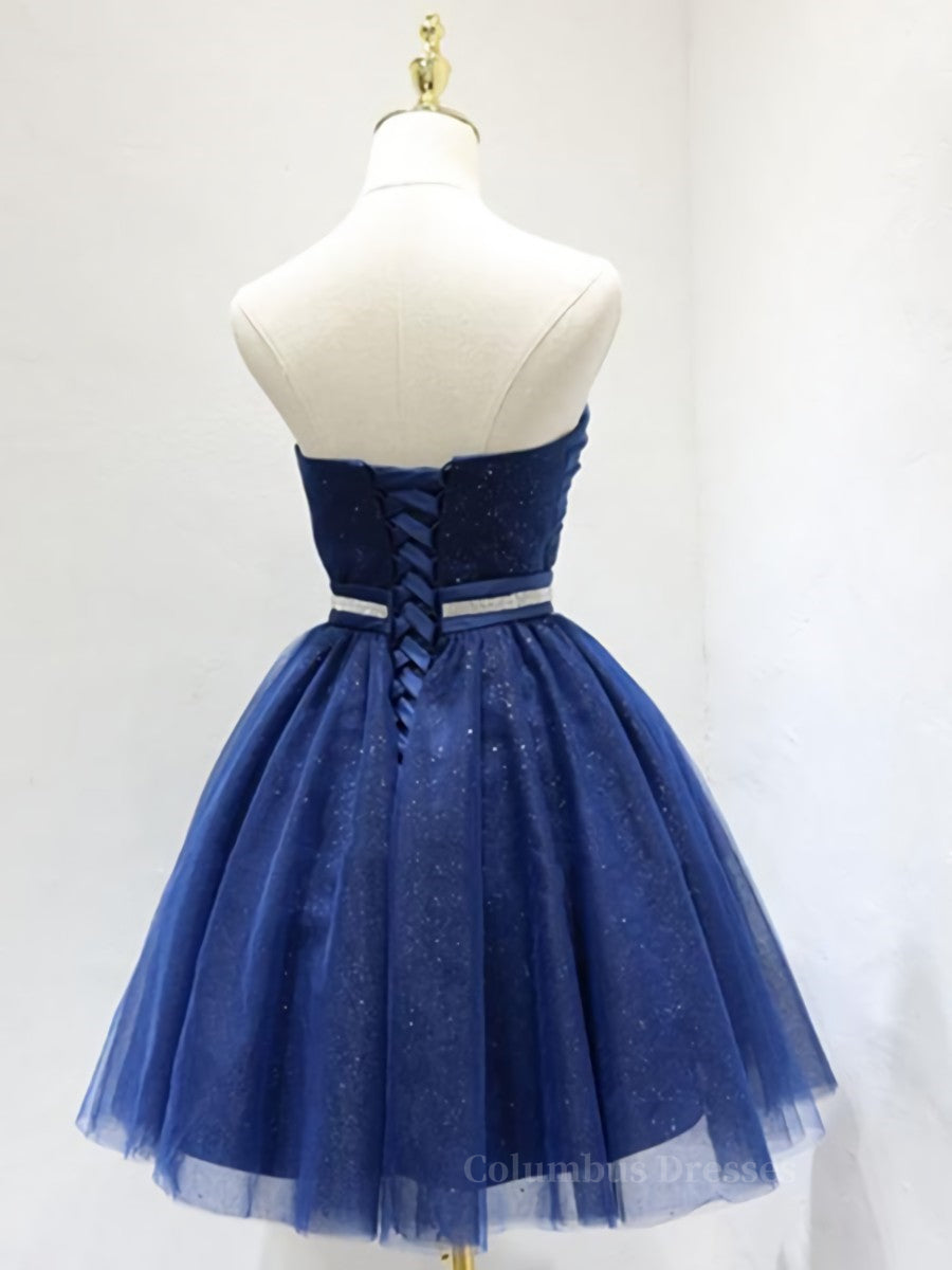 Prom Dress Brands, Sweetheart Neck Short Blue Prom Dresses, Short Blue Formal Homecoming Graduation Dresses