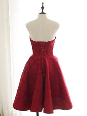 Party Dresses Short Clubwear, Sweetheart Neck Short Burgundy Lace Prom Dresses, Short Wine Red Lace Formal Evening Dresses