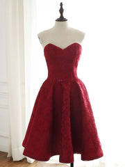 Party Dress Roman, Sweetheart Neck Short Burgundy Lace Prom Dresses, Short Wine Red Lace Formal Evening Dresses