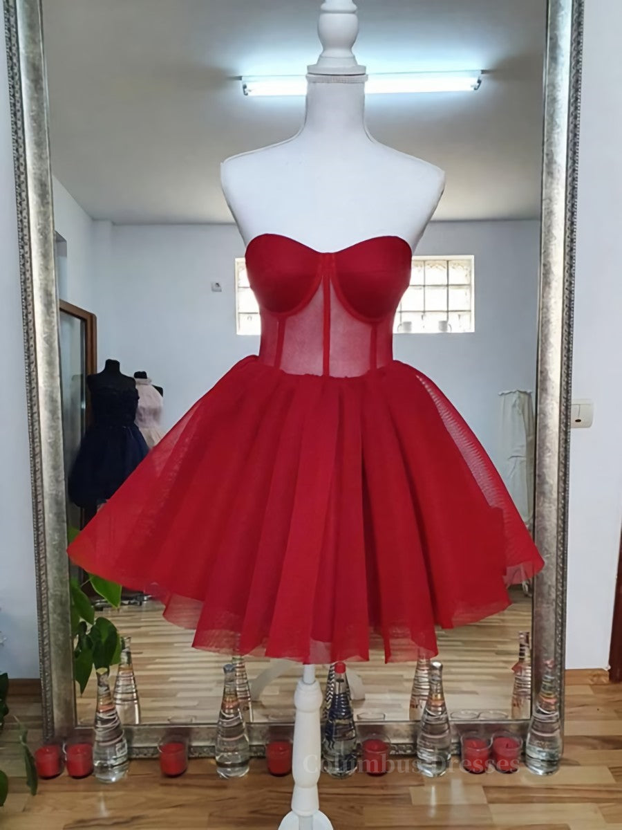 Evening Dress Long Elegant, Sweetheart Neck Short Red Prom Dresses, Short Red Formal Graduation Evening Dresses