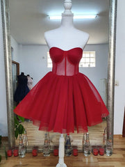 Prom Dresses Spring, Sweetheart Neck Short Red Prom Dresses, Short Red Formal Graduation Homecoming Dresses