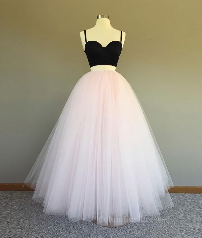 Homecoming Dress 2054, Sweetheart Neck Spaghetti Straps 2 Pieces Black Top Light Pink Long Prom Dress, Light Pink Formal Dress, Evening Dress