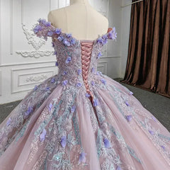 Prom Shoes, Sweetheart Off The Shoulder Beaded Floral Appliqué quinceanera Ball Gown