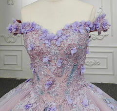Winter Formal, Sweetheart Off The Shoulder Beaded Floral Appliqué quinceanera Ball Gown
