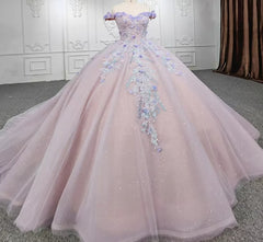 Wedding Inspiration, Sweetheart Off The Shoulder Beaded Floral Appliqué quinceanera Ball Gown