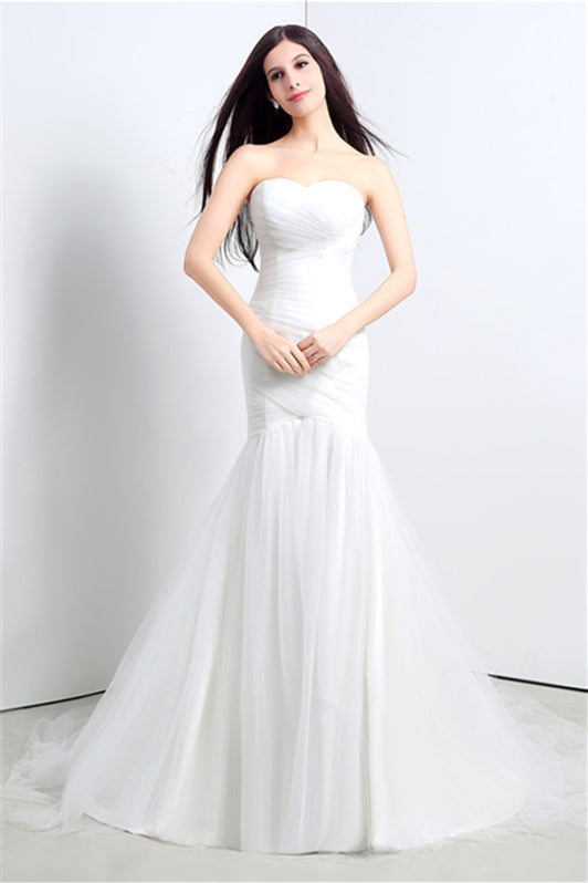 Wedding Dress With Color, Sweetheart Off The Shoulder Pleated Simple Wedding Dresses