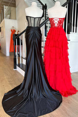 Evening Dresses Elegant, Sweetheart Red Corset Chiffon Ruffle Long Prom Dress