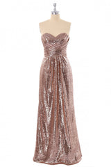 Homecoming Dress Vintage, Sweetheart Rose Gold Sequin A-line Long Bridesmaid Dress