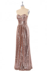 Homecomeing Dresses Vintage, Sweetheart Rose Gold Sequin A-line Long Bridesmaid Dress