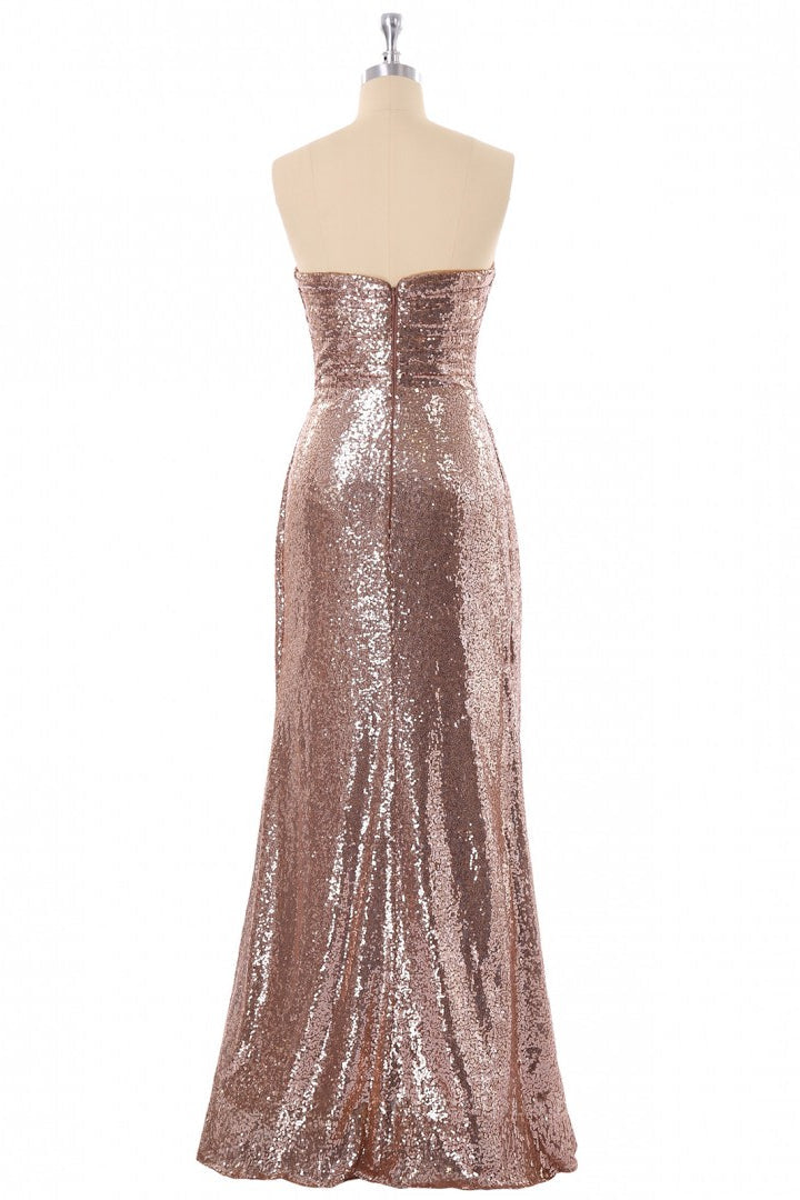 Homecomming Dresses Vintage, Sweetheart Rose Gold Sequin A-line Long Bridesmaid Dress