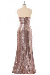 Homecomming Dresses Vintage, Sweetheart Rose Gold Sequin A-line Long Bridesmaid Dress