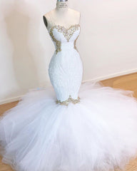 Wedding Dress With Corset, Sweetheart Sleeveless Lace Tulle Appliques Sequins Mermaid Wedding Bridal Gowns