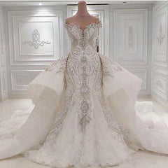 Evening Dress Italy, Sweetheart Sparkle Beaded Mermaid Bridal Gowns With Overskirt